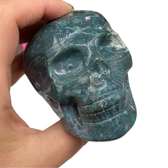 Ocean Jasper Skull Carving Hand Carved Crystal Stone Skeleton Decor Gift - Picture 10 of 12